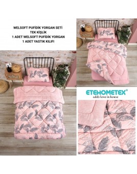 ETE HOMETEX TEK KİŞİLİK LÜX WELSOFT YORGAN SETİ ARİNA PUDRA 155X215CM 8696474231933